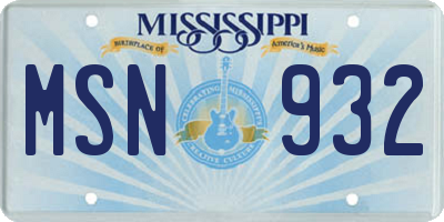 MS license plate MSN932