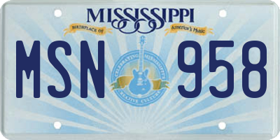 MS license plate MSN958