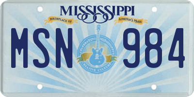 MS license plate MSN984