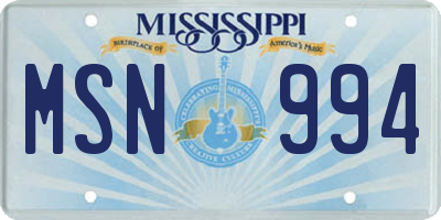 MS license plate MSN994