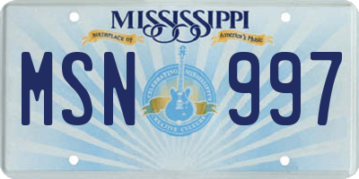 MS license plate MSN997