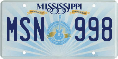 MS license plate MSN998