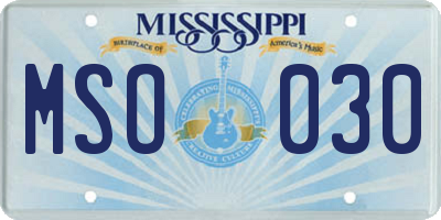 MS license plate MSO030