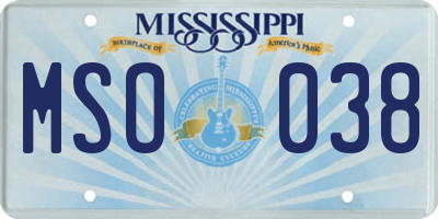 MS license plate MSO038