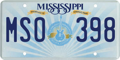 MS license plate MSO398