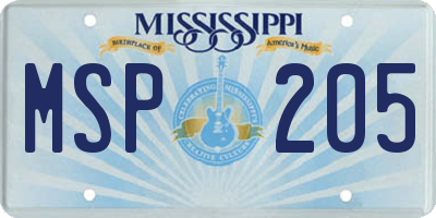 MS license plate MSP205