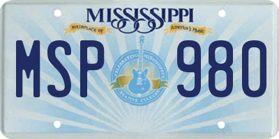 MS license plate MSP980