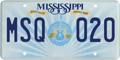 MS license plate MSQ020