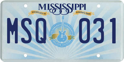 MS license plate MSQ031