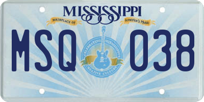 MS license plate MSQ038