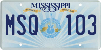 MS license plate MSQ103