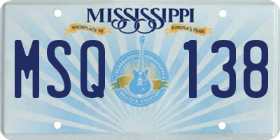 MS license plate MSQ138