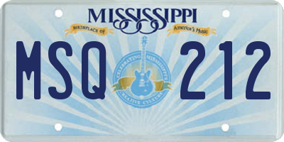 MS license plate MSQ212