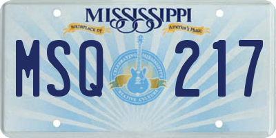 MS license plate MSQ217
