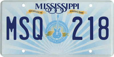 MS license plate MSQ218