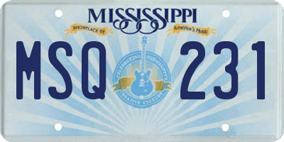 MS license plate MSQ231