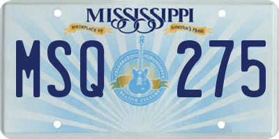 MS license plate MSQ275