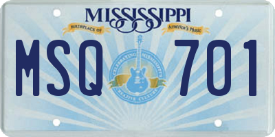 MS license plate MSQ701