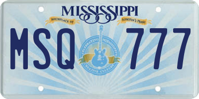 MS license plate MSQ777