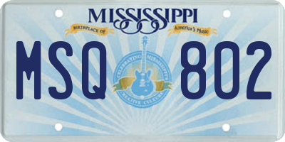 MS license plate MSQ802