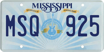 MS license plate MSQ925