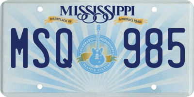 MS license plate MSQ985