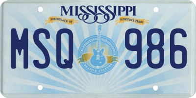 MS license plate MSQ986