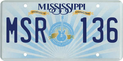 MS license plate MSR136