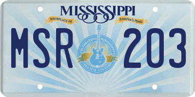 MS license plate MSR203