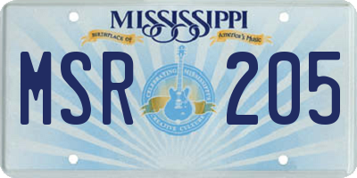 MS license plate MSR205