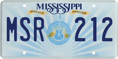 MS license plate MSR212