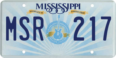 MS license plate MSR217