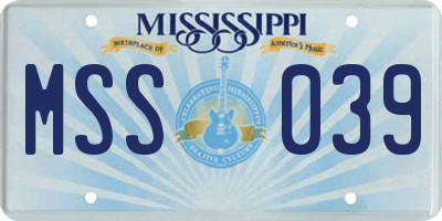 MS license plate MSS039
