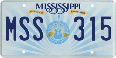MS license plate MSS315