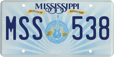 MS license plate MSS538