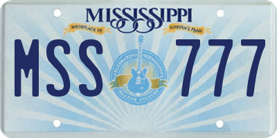 MS license plate MSS777