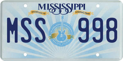 MS license plate MSS998