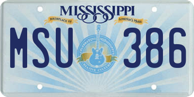 MS license plate MSU386