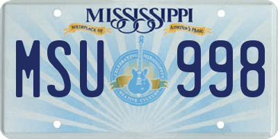 MS license plate MSU998