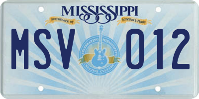 MS license plate MSV012