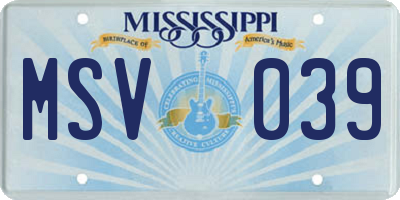 MS license plate MSV039