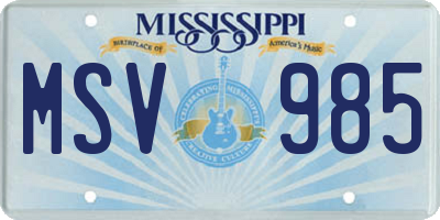 MS license plate MSV985