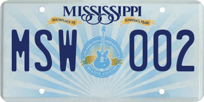 MS license plate MSW002