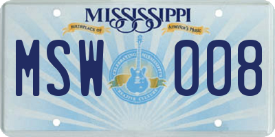MS license plate MSW008