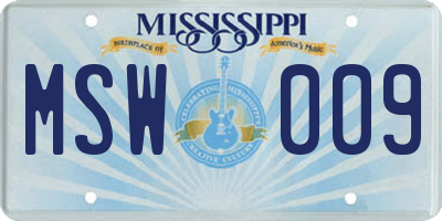 MS license plate MSW009