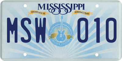 MS license plate MSW010