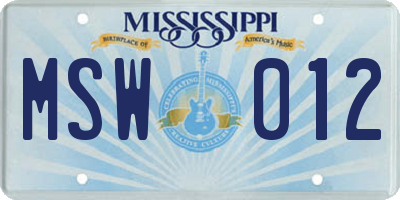MS license plate MSW012