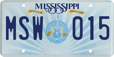 MS license plate MSW015
