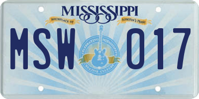 MS license plate MSW017