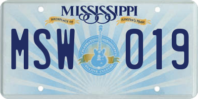 MS license plate MSW019